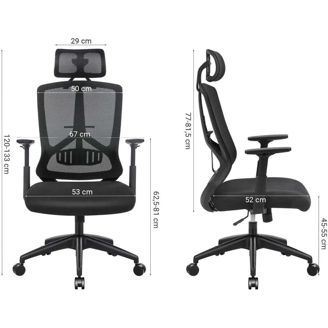 VASHOME Ergonomická kancelářská židle s bederní opěrkou, židle k psacímu stolu, černá-Kancelářské židle-Vashome.cz