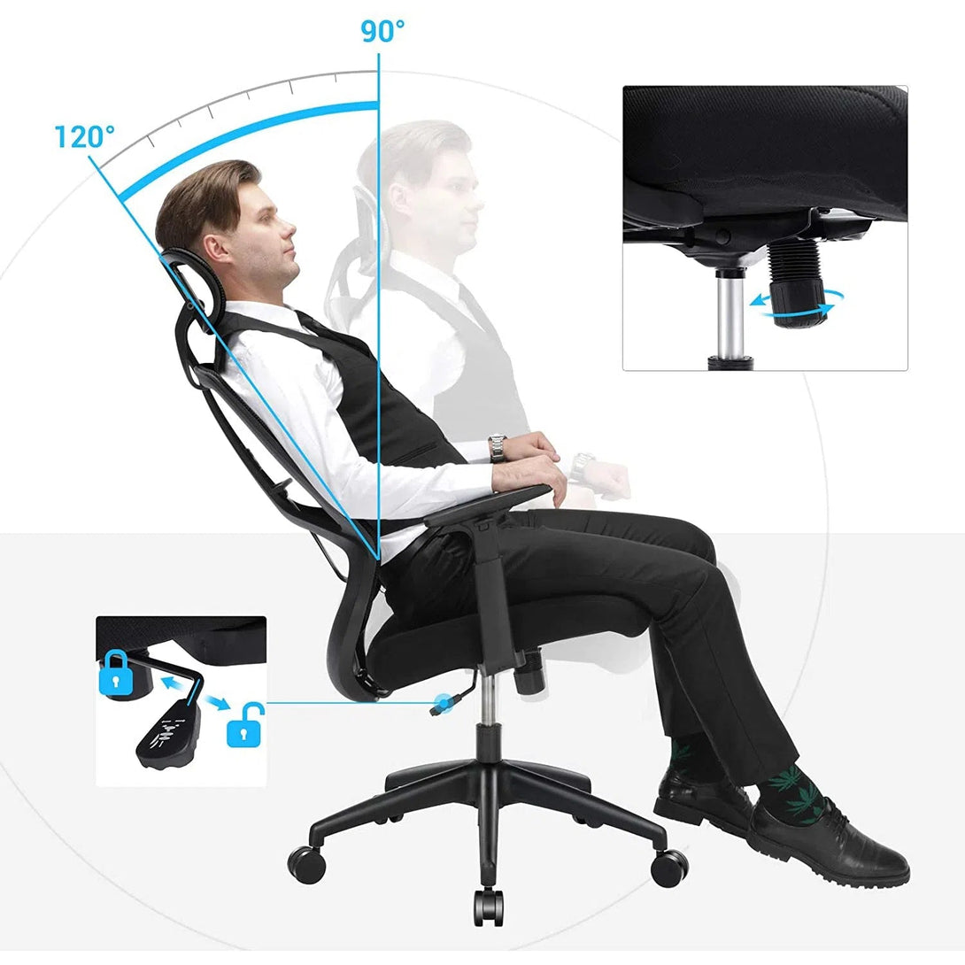 VASHOME Ergonomická kancelářská židle s bederní opěrkou, židle k psacímu stolu, černá-Kancelářské židle-Vashome.cz