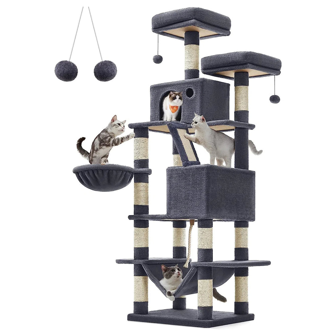 Velké škrábadlo pro kočky, 168 cm vysoké, kočičí strom L, kouřově šedé | FEANDREA