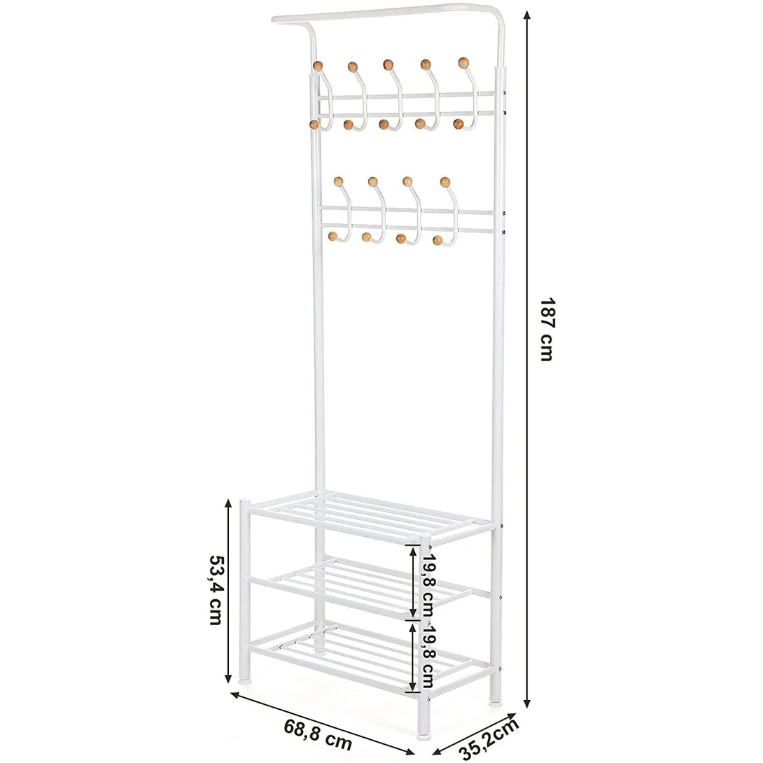 Věšákový stojan na šaty, s lavicí na boty, 187 cm, krémově bílý