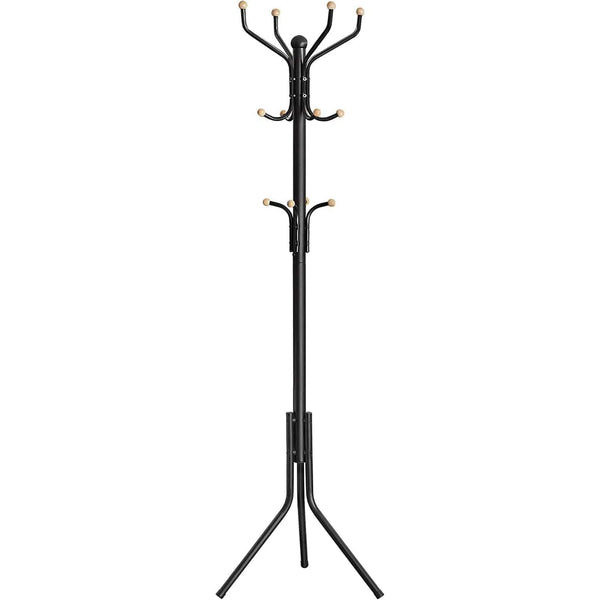 Věšákový stojan, pevný kovový věšák na kabáty, 182 cm, černý
