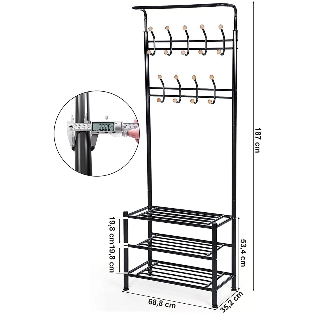 Věšákový stojan s úložným prostorem na boty 187 cm, černý