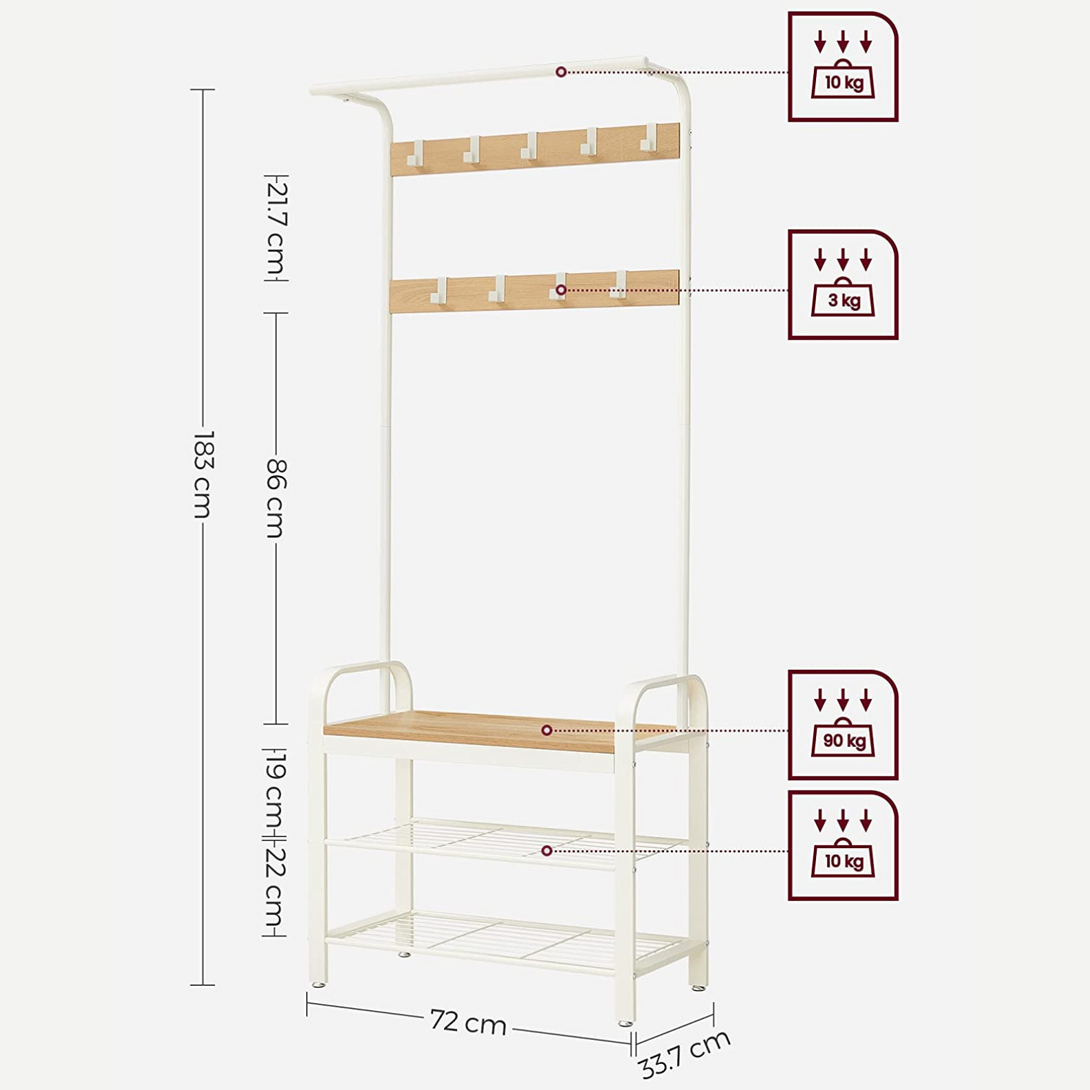 Věšákový stojan s úložným prostorem na boty, předsíňová stěna, krémová bílá
