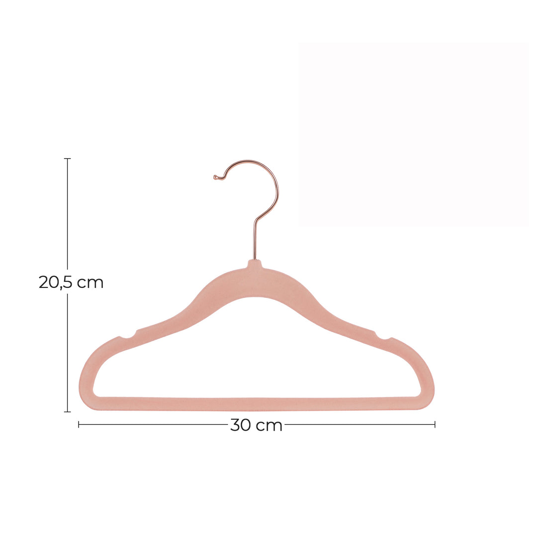 Věšáky pro děti, Balení 50 ks dětských sametových věšáků, 30 x 0,5 x 20,5 cm, světle růžové-Ramínka na oblečení-Vashome.cz