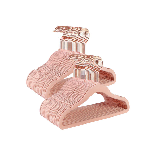 Věšáky pro děti, Balení 50 ks dětských sametových věšáků, 30 x 0,5 x 20,5 cm, světle růžové-Ramínka na oblečení-Vashome.cz