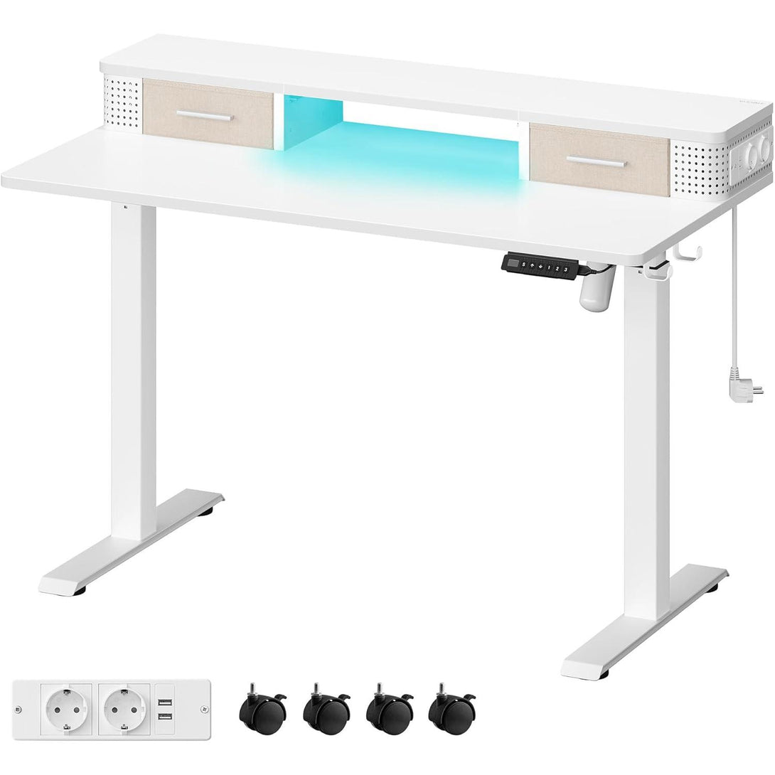 Výškově nastavitelný elektrický stůl, 60 x 120 x (72-120), se stojanem na monitor, bílý-Výškově nastavitelné elektrické pracovní stoly-Vashome.cz