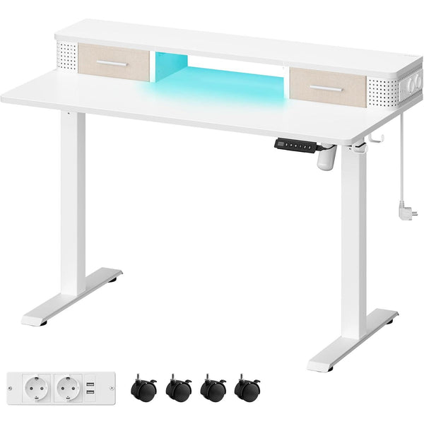 Výškově nastavitelný elektrický stůl, 60 x 120 x (72-120), se stojanem na monitor, bílý-Výškově nastavitelné elektrické pracovní stoly-Vashome.cz