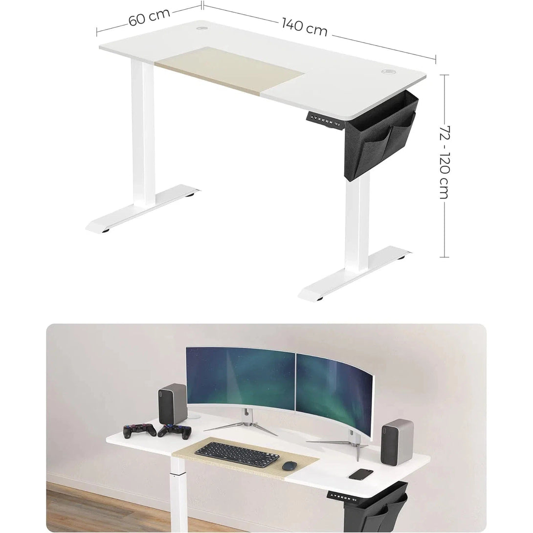 Výškově nastavitelný elektrický stůl, pracovní stůl, bílá a béžová barva, 140x60cm-Výškově nastavitelné elektrické pracovní stoly-Vashome.cz