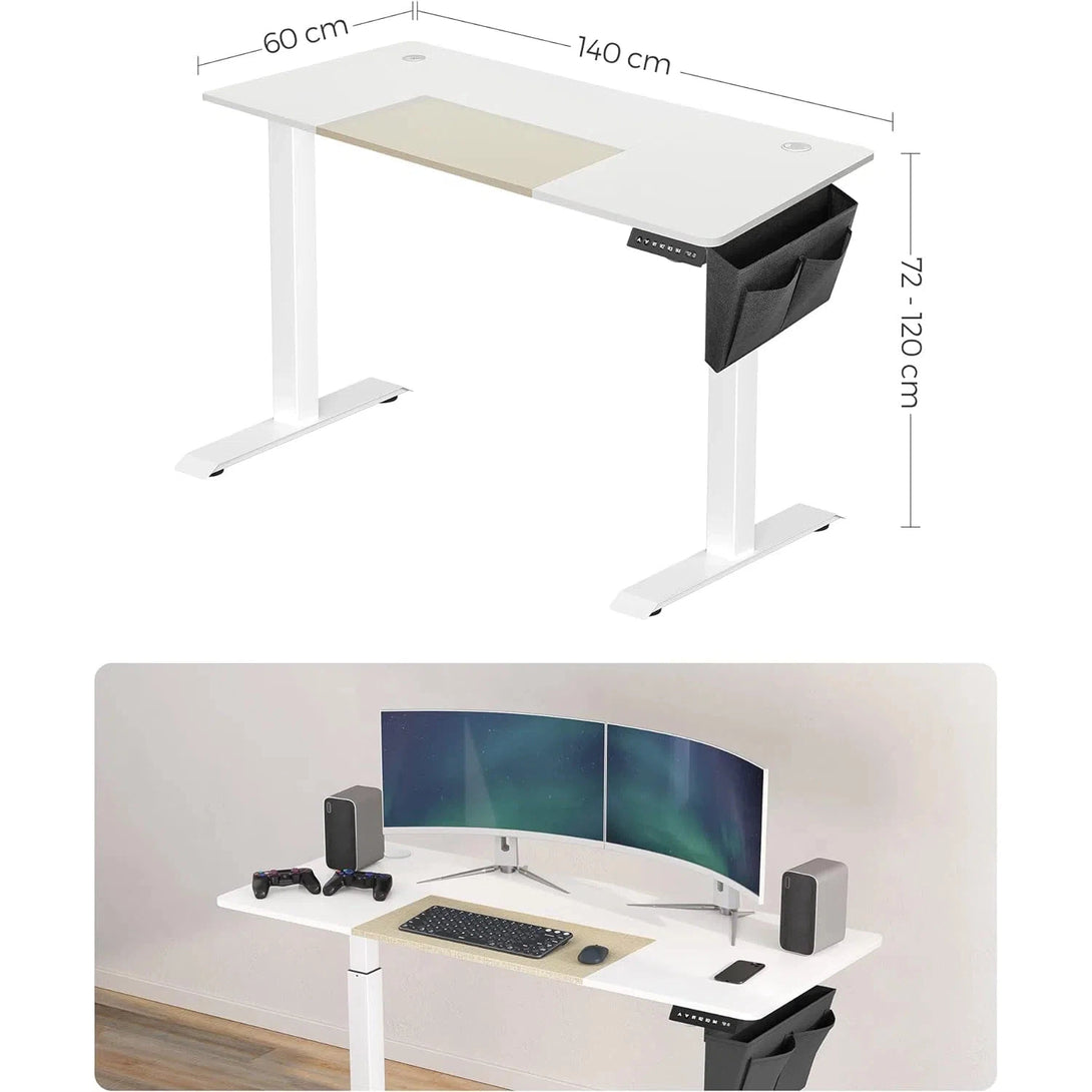 Výškově nastavitelný elektrický stůl, pracovní stůl, bílá a béžová barva
