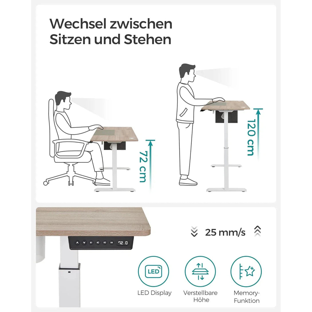 Výškově nastavitelný elektrický stůl, psací stůl, bílá a šedá barva, 140x60 cm-Výškově nastavitelné elektrické pracovní stoly-Vashome.cz