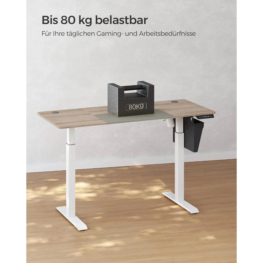 Výškově nastavitelný elektrický stůl, psací stůl, bílá a šedá barva, 140x60 cm-Výškově nastavitelné elektrické pracovní stoly-Vashome.cz