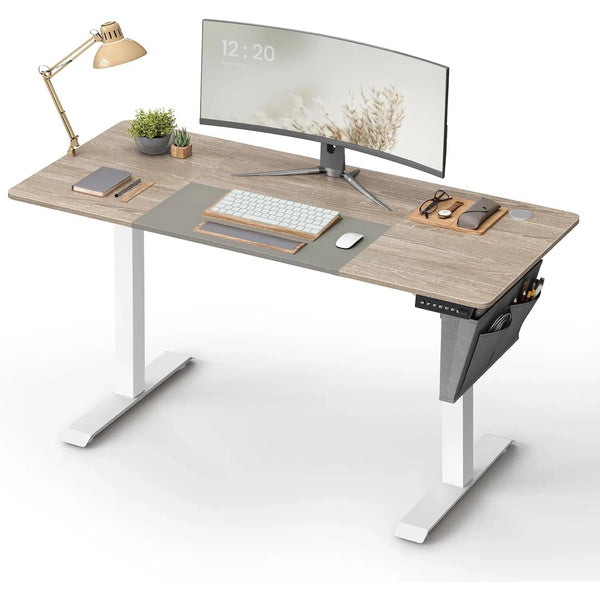 Výškově nastavitelný elektrický stůl, psací stůl, bílá a šedá barva