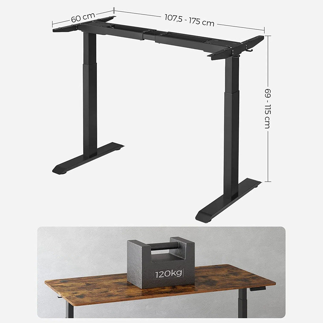 Výškově nastavitelný elektrický stůl, rám stolu bez desky, černý