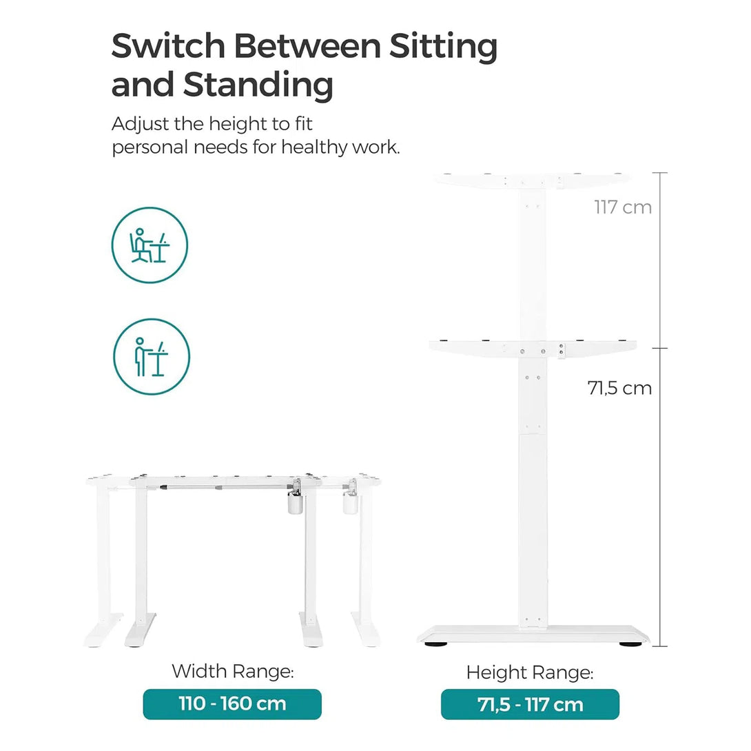 Výškově nastavitelný elektrický stůl, rám stolu, bez desky stolu, bílý