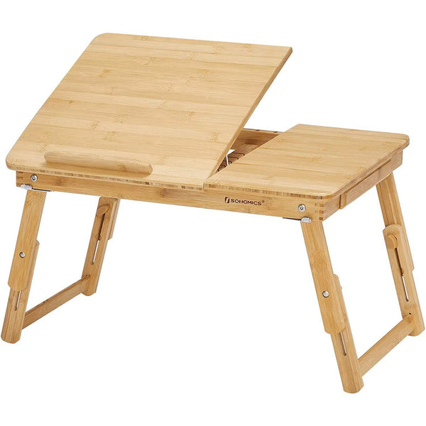 Výškově nastavitelný stolek na notebook, skládací bambusový stolek, 5 x (21-29) x 35 cm