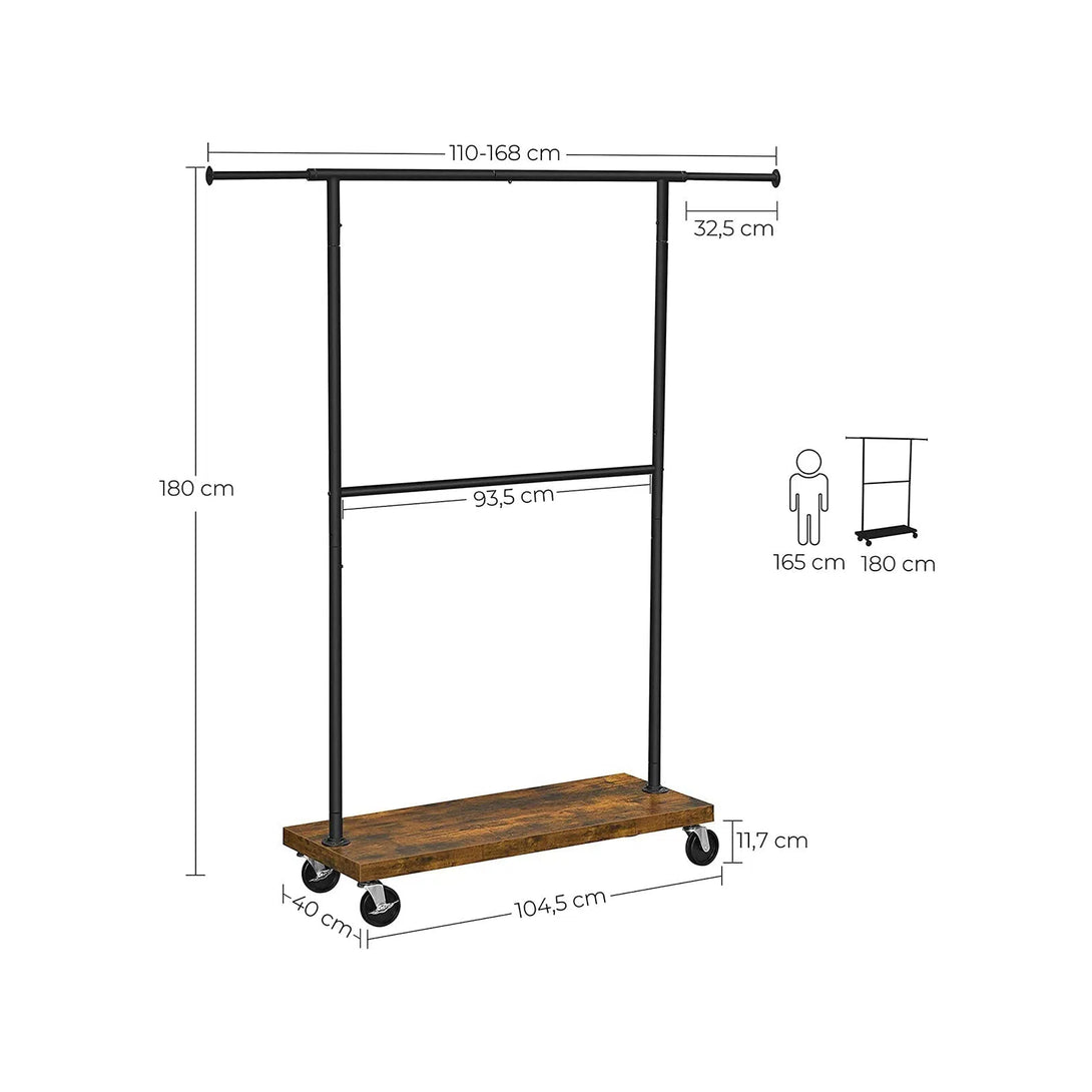 Výsuvný stojan na oblečení, (110-168) x 180 x 40 cm, rustikální hnědý, černý