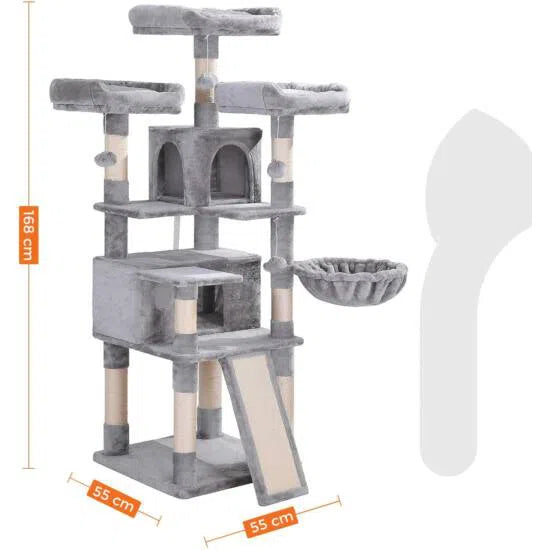 XXL kočičí strom, škrábadlo, 54 x 49 x 169 cm, světle šedý-Kočičí stromy a škrábadla-Vashome.cz