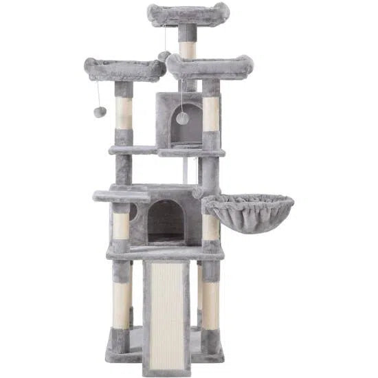 XXL kočičí strom, škrábadlo, 54 x 49 x 169 cm, světle šedý-Kočičí stromy a škrábadla-Vashome.cz
