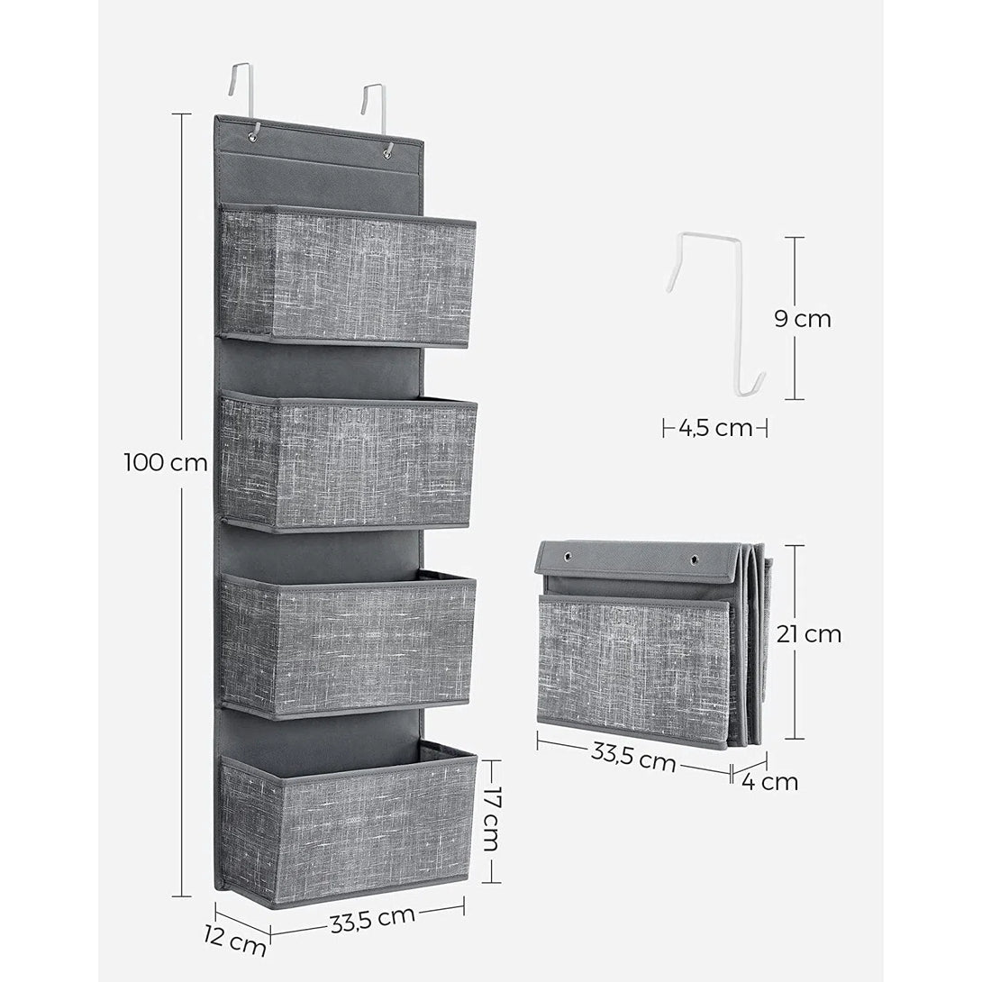 Závěsný organizér se 4 kapsami, 33,5 x 100 x 12 cm, šedý