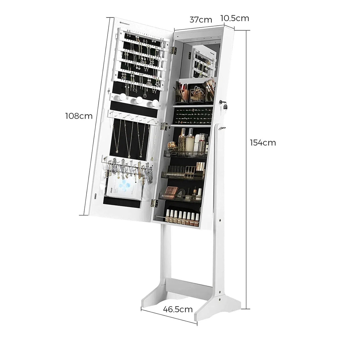 Zrcadlová skříňka na šperky Organizér na šperky s LED osvětlením, bílá