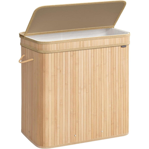 Prádelní koš s víkem, bambusový koš 150 l, přírodní béžová
